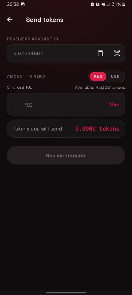 Meatsoko digital asset transfer screen executing instant peer-to-peer Hedera token dispatch